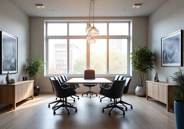 A modern and bright law office meeting room